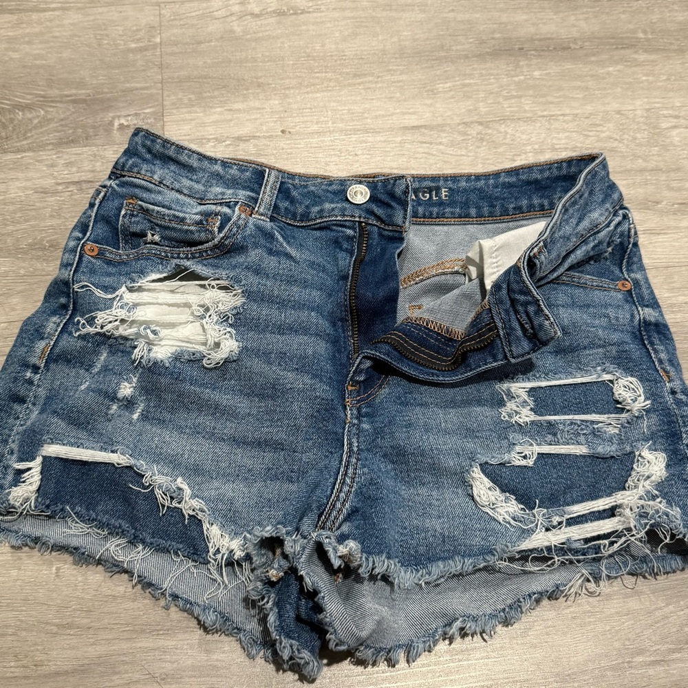 American Eagle Outfitters Blue Distressed Jean Shorts